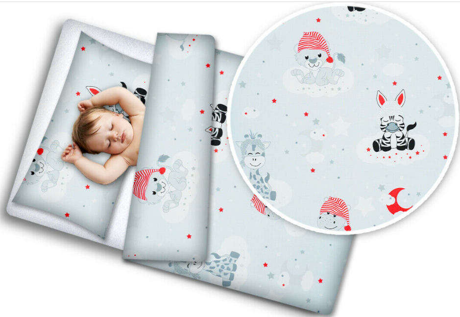 Baby bedding set 2pc 100% cotton pillowcase duvet cover 135x100cm -Sweet animals grey