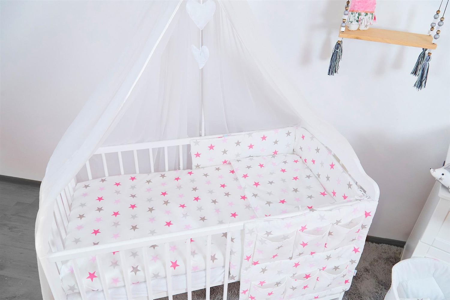 10Pcs Baby Bedding Set 100% Cotton Fit Cot 120x60cm Grey Pink Stars