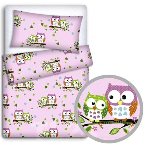 Bedding Set 4Pc Fit Kids Junior Bed 150X120 Owls Pink
