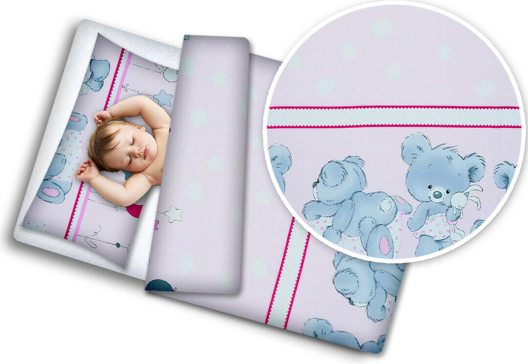 Bedding Set 4Pc Fit Kids Junior Bed 150X120 Cuddle Bears Pink