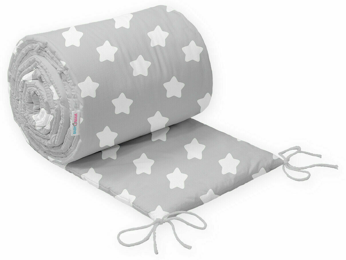Padded Baby Bumper To Fit Cot 120x60 All Around 100% Cotton 360cm Big White stars