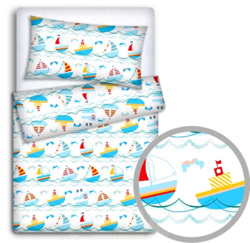 Baby 4Pc Bedding Set Pillow Duvet Quilt Fit Cotbed 140X70cm Boats