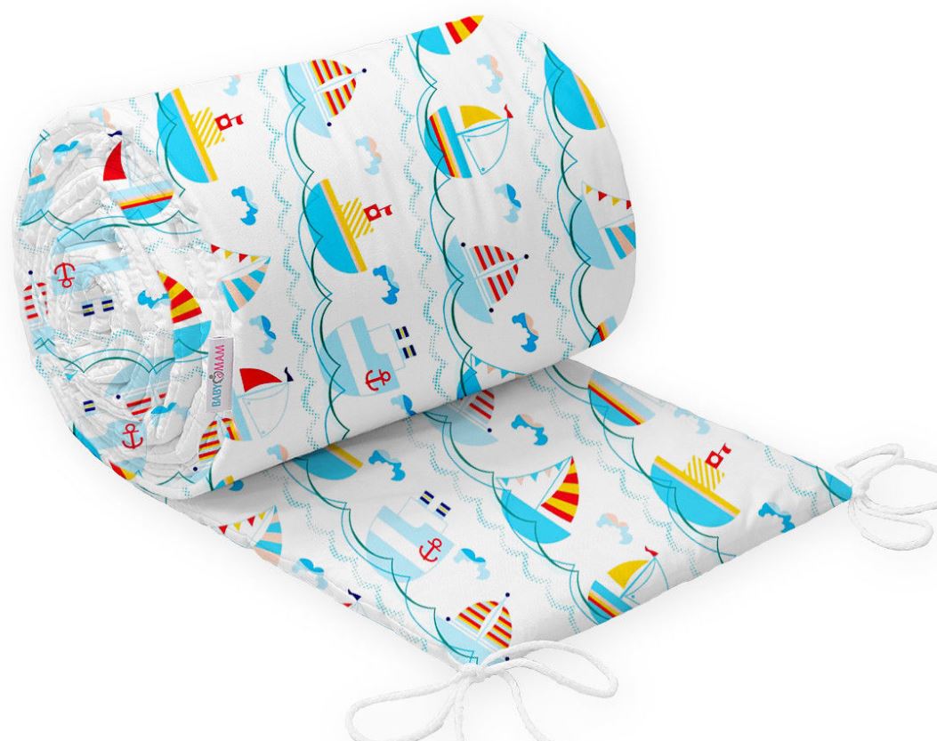 Baby Padded Bumper 100% Cotton To Fit Crib All Round 260cm Boats