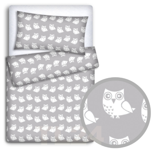 Bedding Set 4Pc Fit Kids Junior Bed 150X120 Owls Grey
