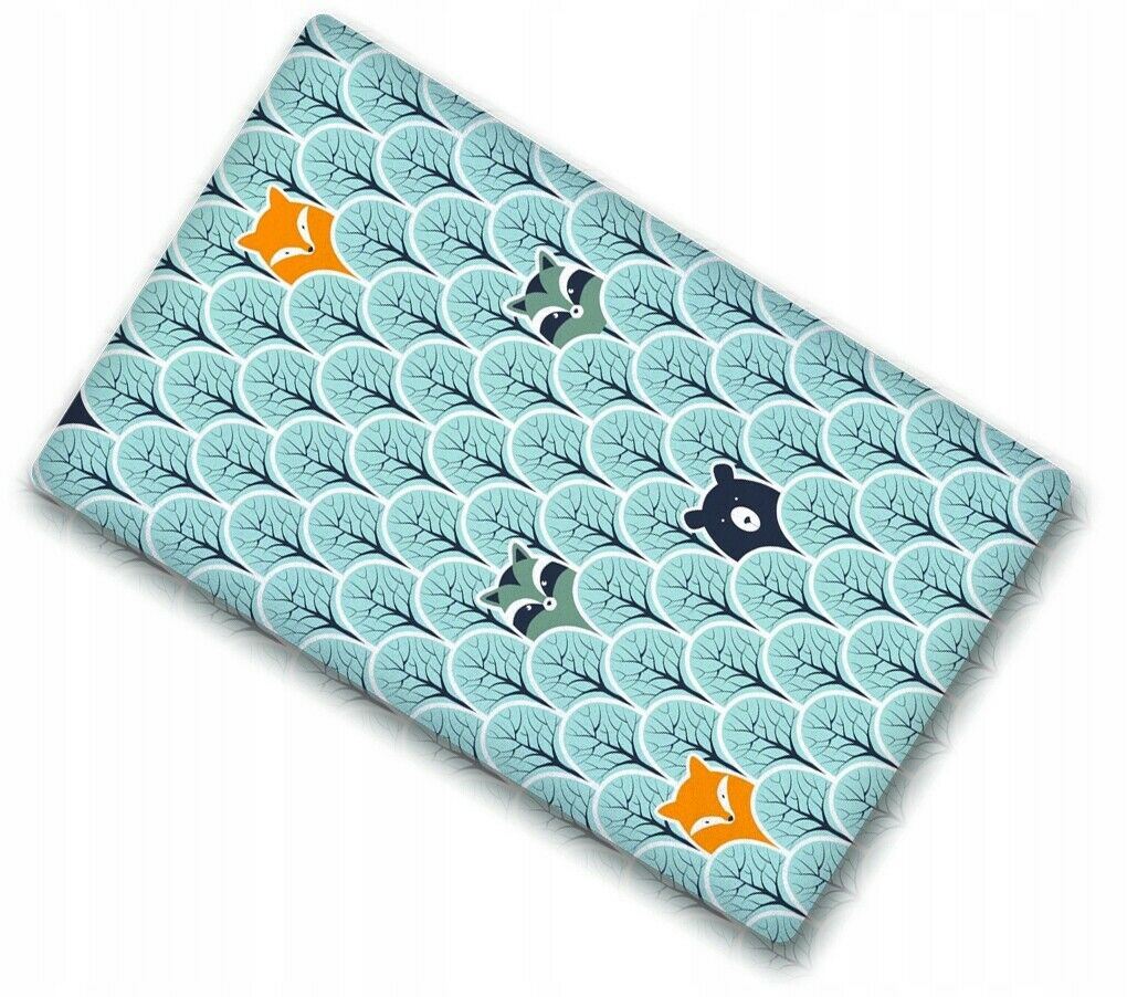 100% cotton fitted sheet printed design for baby crib 90x40cm Fox in forest turquoise - MyHappy Baby