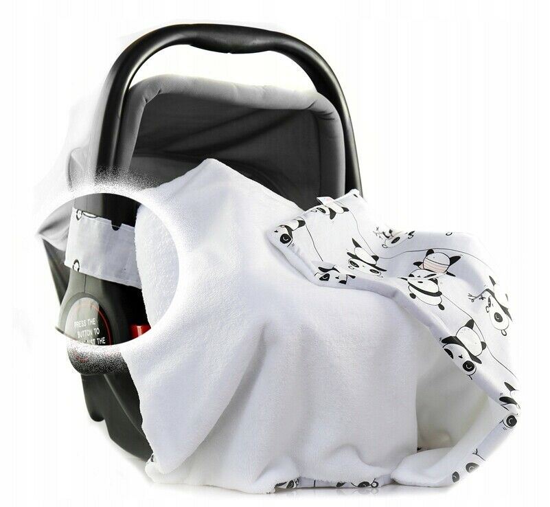 Car Seat Kids Baby Swaddle Travel Cotton Blanket 75X50cm Soft Wrap Double Sided White-Panda Grey