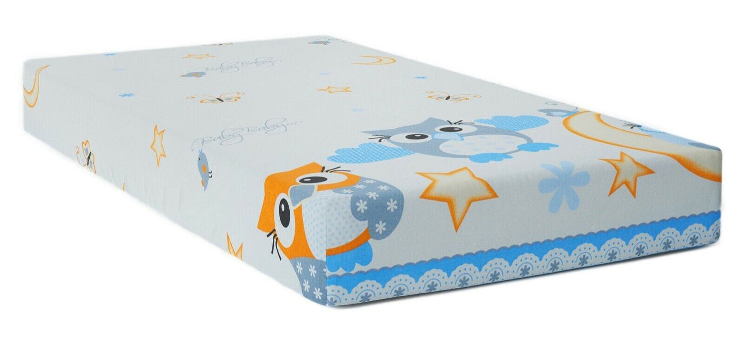 Baby Fitted Junior Bed Sheet Printed 100% Cotton Mattress 160X70cm Owls Moon Blue