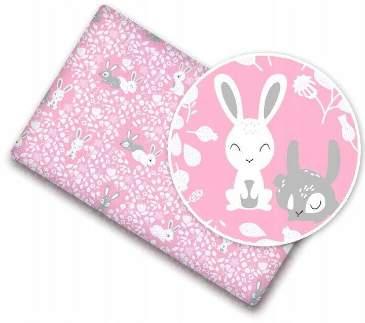 Baby Fitted Junior Bed Sheet Printed 100% Cotton Mattress 160X70cm Bunny Pink