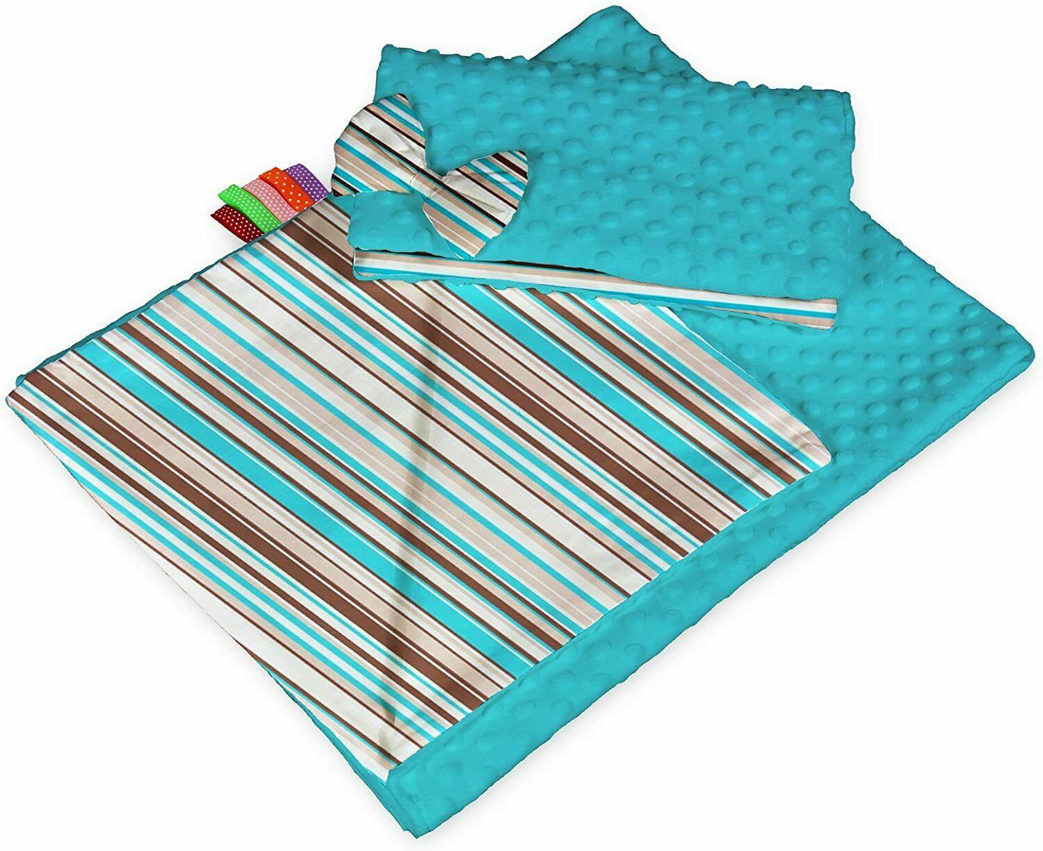 Warm Baby Blanket Dimple Quilt Pillow 100X75cm Turquoise - Brown Stripes