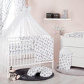 Baby bedding set 10pc fit cot bed 140x70cm - Big grey stars on white