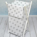 Laundry Basket with white wooden frame and storage removable linen Big grey stars with white
