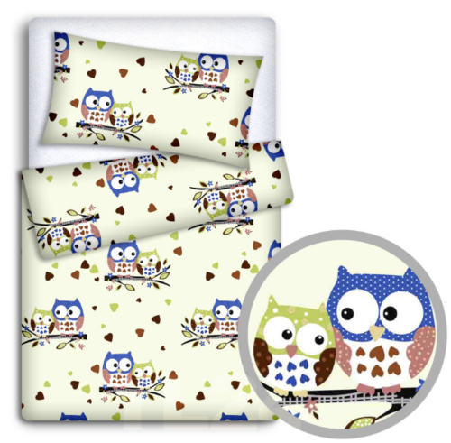 Bedding Set 4Pc Fit Kids Junior Bed 150X120 Owls Cream