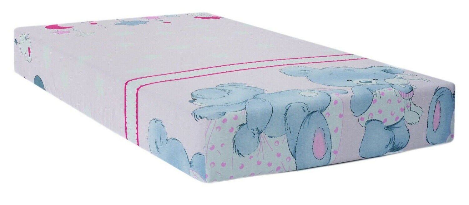 Baby Fitted Toddler Bed Sheet Printed 100% Cotton Mattress 160X80cm Cuddle Bear Pink - MyHappy Baby