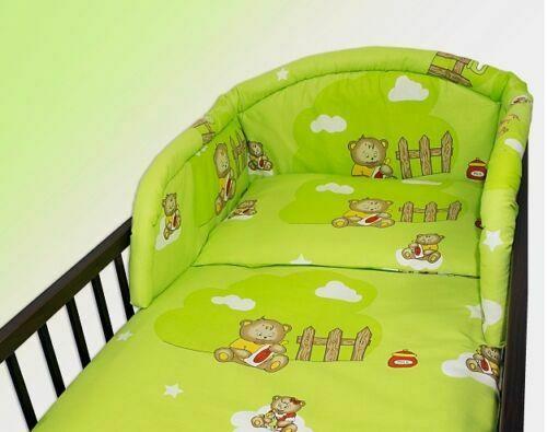 Baby padded bumper 180cm fit COT 100% Cotton Teddy cloud green