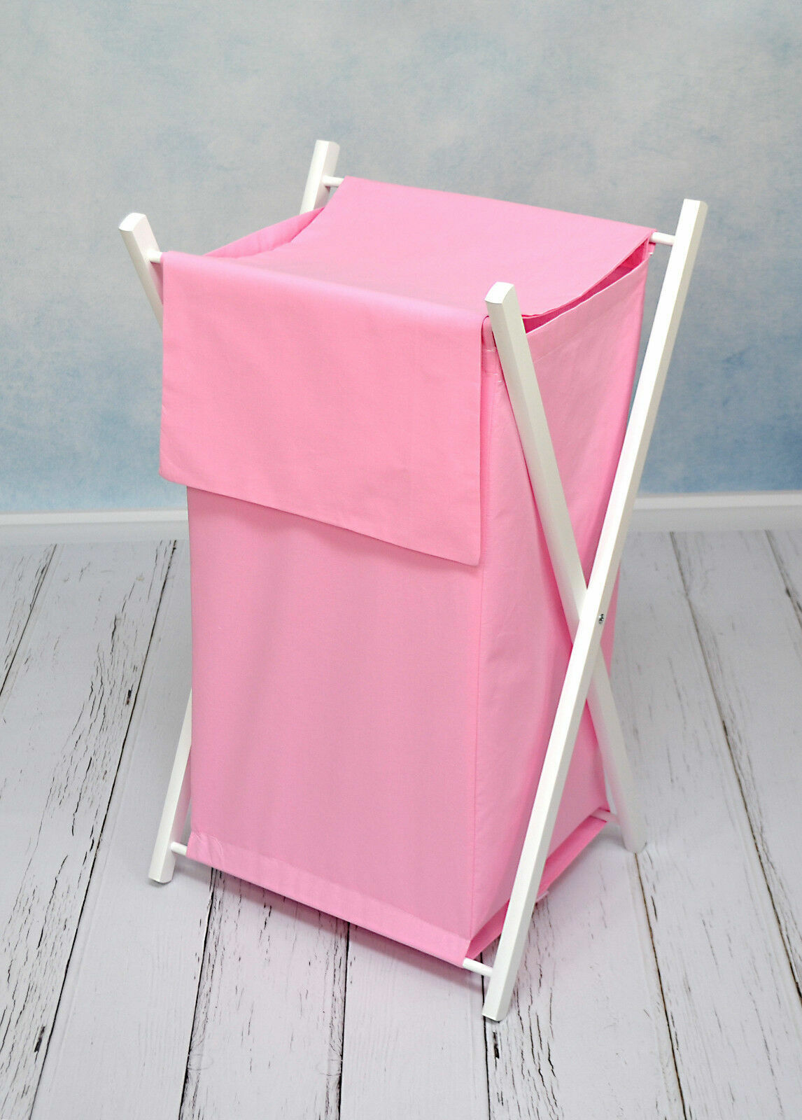 Laundry Basket with white wooden frame and storage removable linen Pink