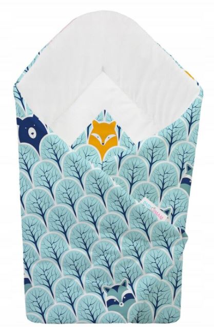 Baby Swaddle Wrap Newborn Bedding Blanket 100% Cotton Sleeping Bag Fox In Forest Turquoise