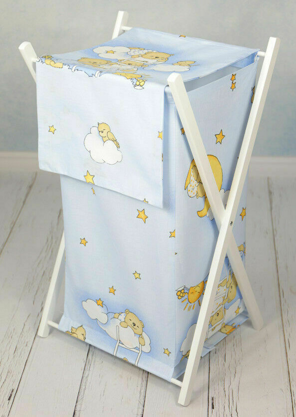 Laundry Basket with white wooden frame and storage removable linen LADDER BLUE