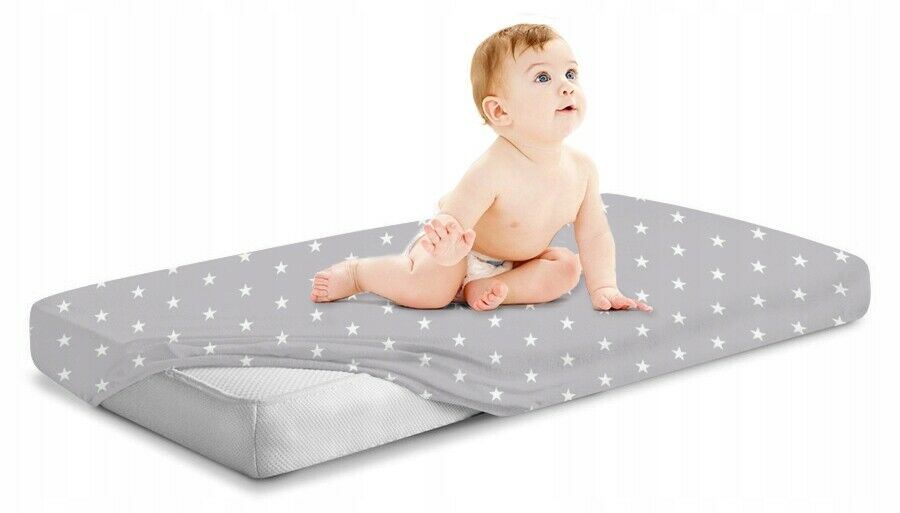 2-pack soft fitted sheet jersey stretchy cotton fit Cot bed 140/70cm Small stars with grey