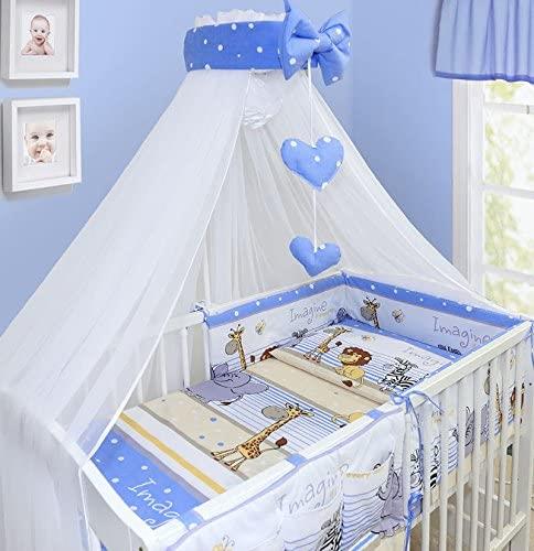 Baby bedding set Cotton Nursery 14pc to Fit Cot 120x60cm Safari blue