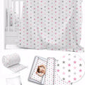 Baby 5Pc Bedding Set Pillow Duvet Bumper Fit Cotbed 140x70cm Grey Pink Stars