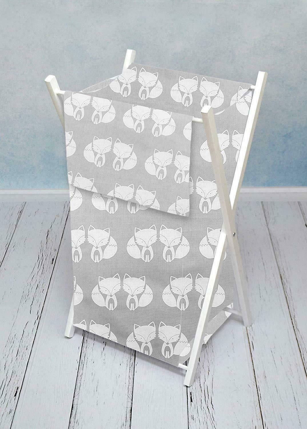 Laundry Basket with white wooden frame and storage removable linen FOX GREY