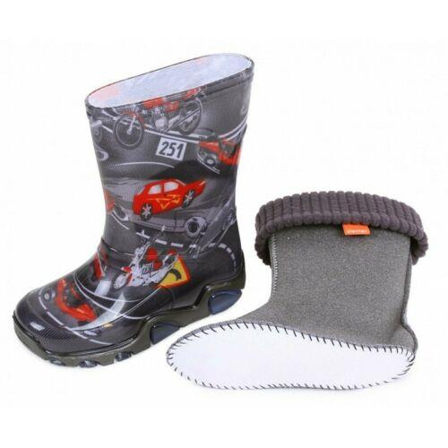 Wellies Kids Rain Snow Boots Removable Inner Lining Socks Wellington Cars