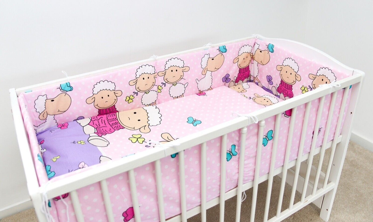 Baby Bedding Set 3Pc Allround To Fit Cot 120x60cm Sheep Pink