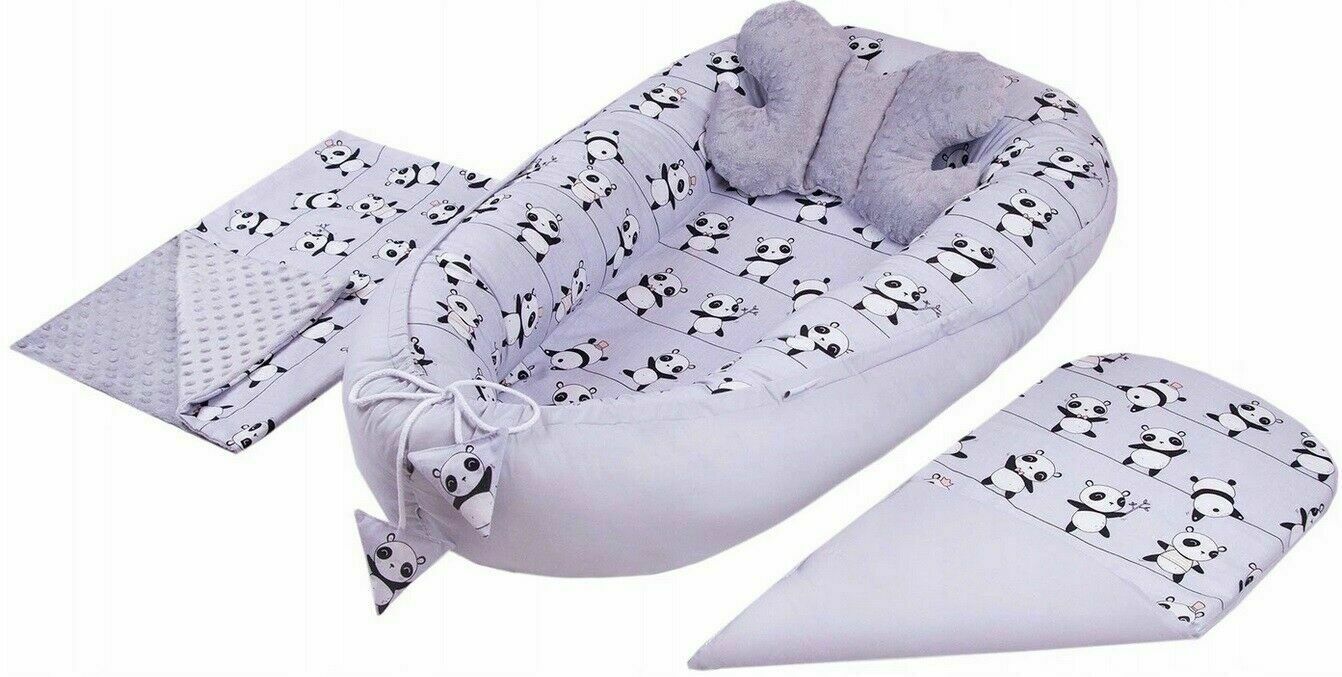 Cocoon Set Butterfly Blanket Nest Reversible Grey/Panda