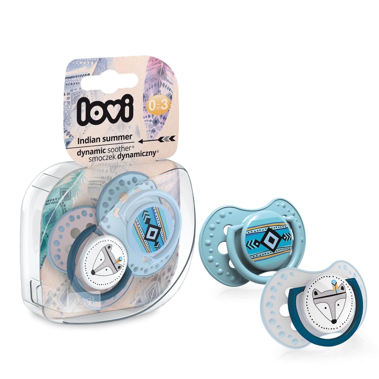 LOVI Dynamic Soother Silicone 0-3m Dummy 2 pcs Boy Indian Blue