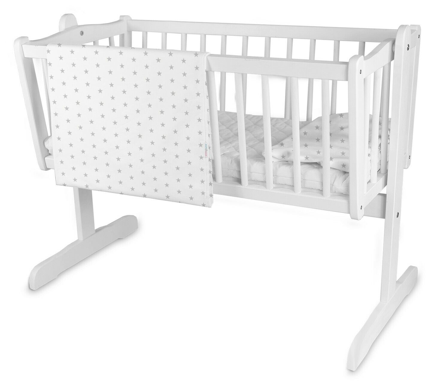 Baby Bedding Set 5pc Nursery Cotton Pillow Duvet Bumper 70x80cm Small Grey Stars On White