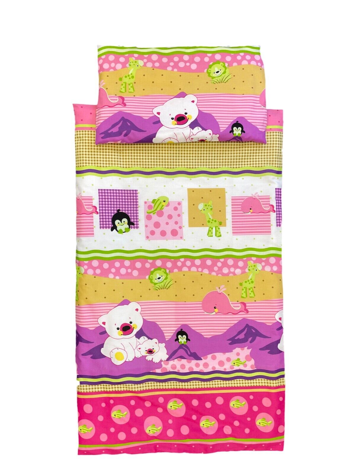 Baby Bedding Fit Junior Bed 150x120cm Pillowcase Duvet Cover Teddy fish pink