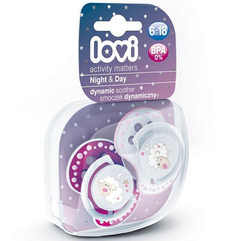 LOVI Dynamic Silicone Soother 6-18m Dummy Glow in the Dark 2 pcs Sheep Pink