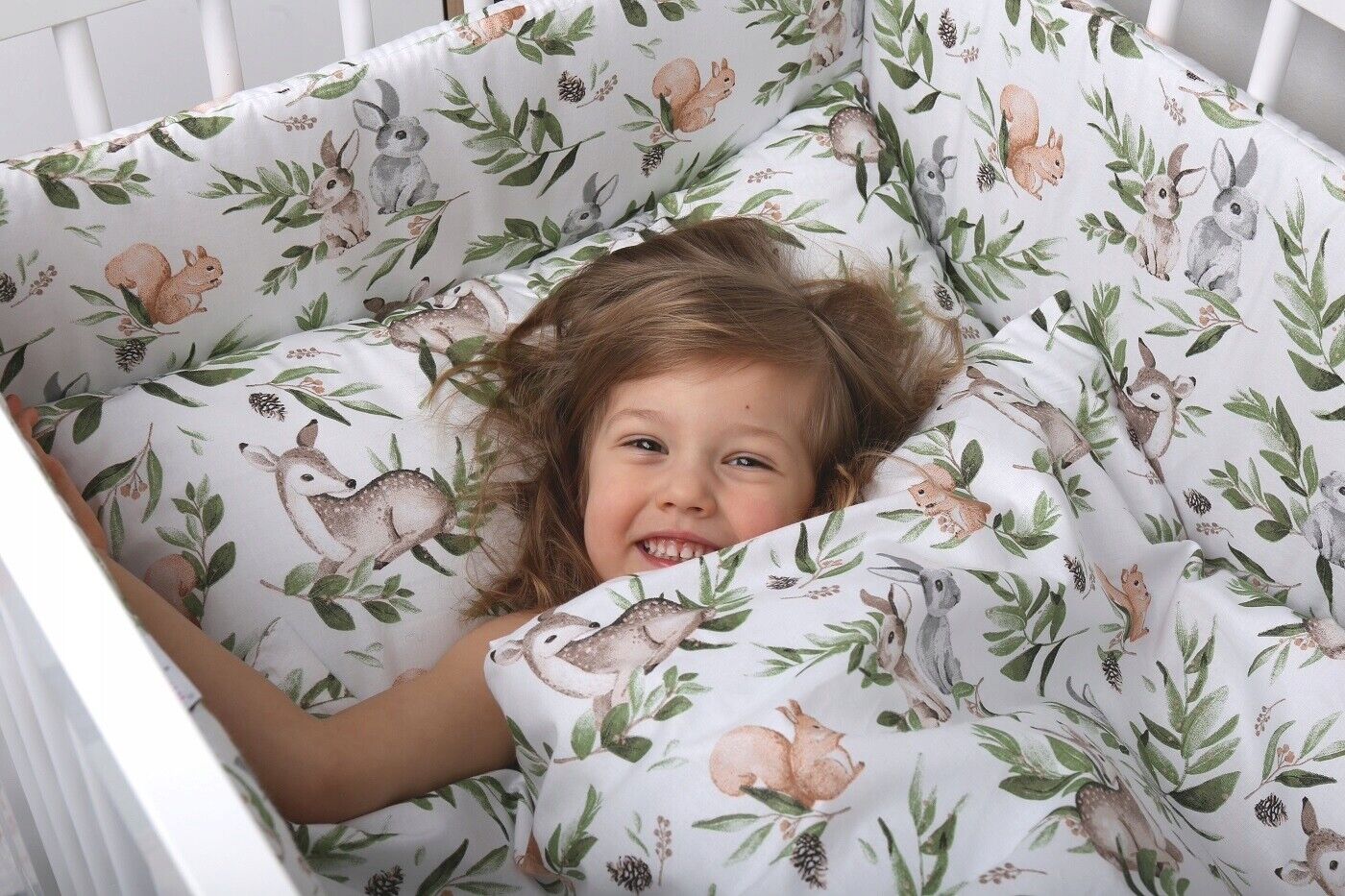 5Pc Baby bedding set bumper pillow duvet Fit Cot 120X60 Green Glade