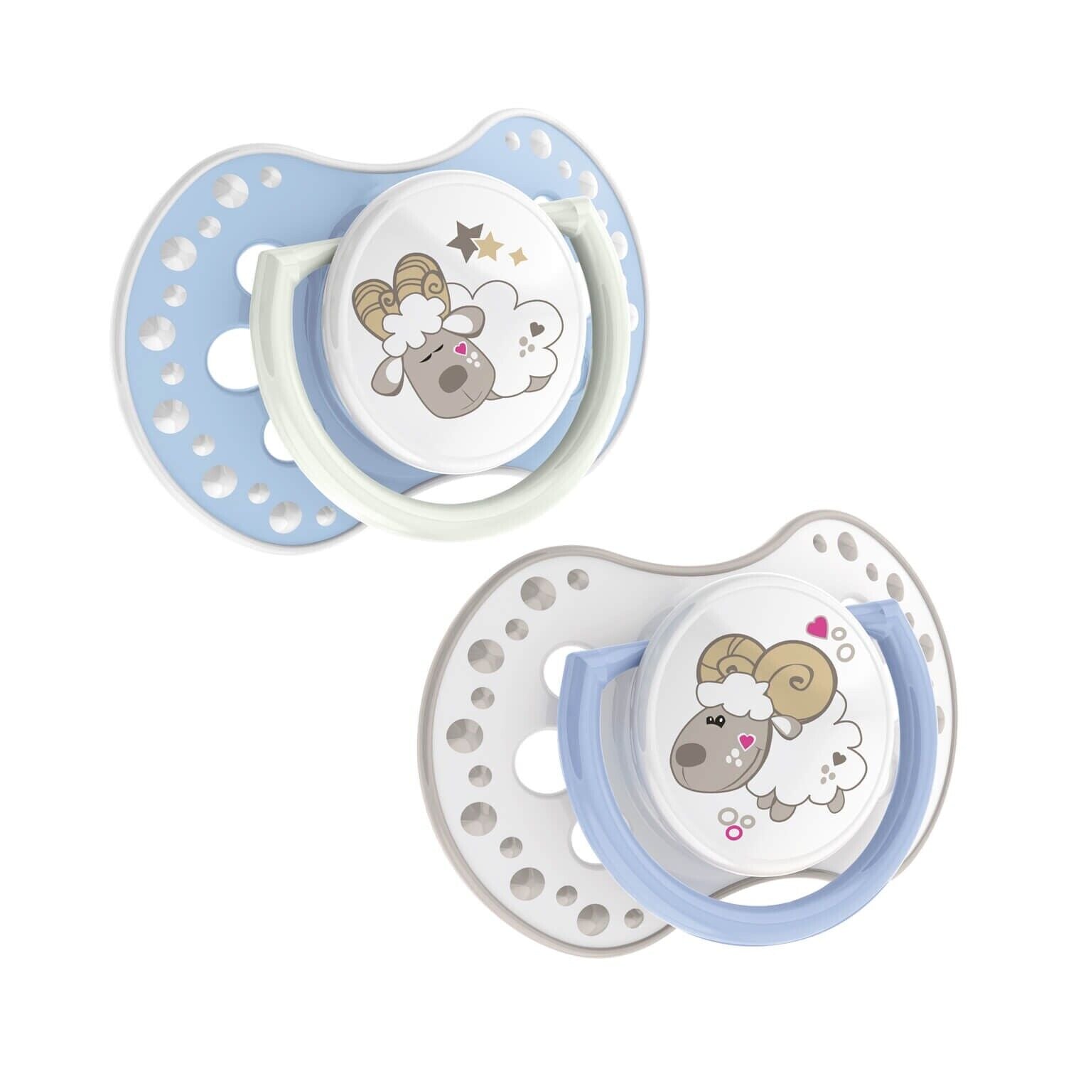LOVI Dynamic Soother Silicone 3-6m Glow In The Dark Dummy 2 pcs Sheep blue