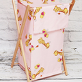Natural wooden frame laundry basket with removable linen Giraffe Pink