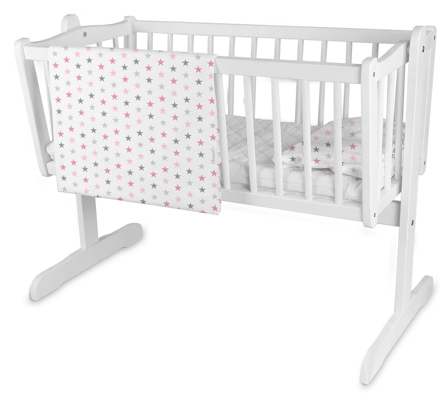 Baby Bedding Set 5pc Nursery Cotton Pillow Duvet Bumper 70x80cm Grey Pink Stars