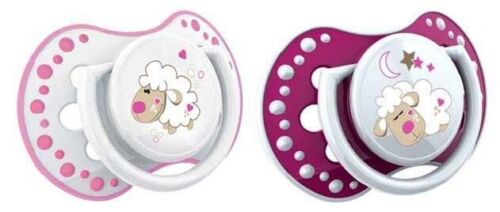 LOVI Dynamic Soother Silicone 0-3m Glow In The Dark Dummy 2 pcs Sheep Pink