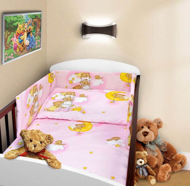 Baby 3Pc Bedding Set Pillow Duvet Bumper Fit Cotbed 140X70cm Ladder Pink