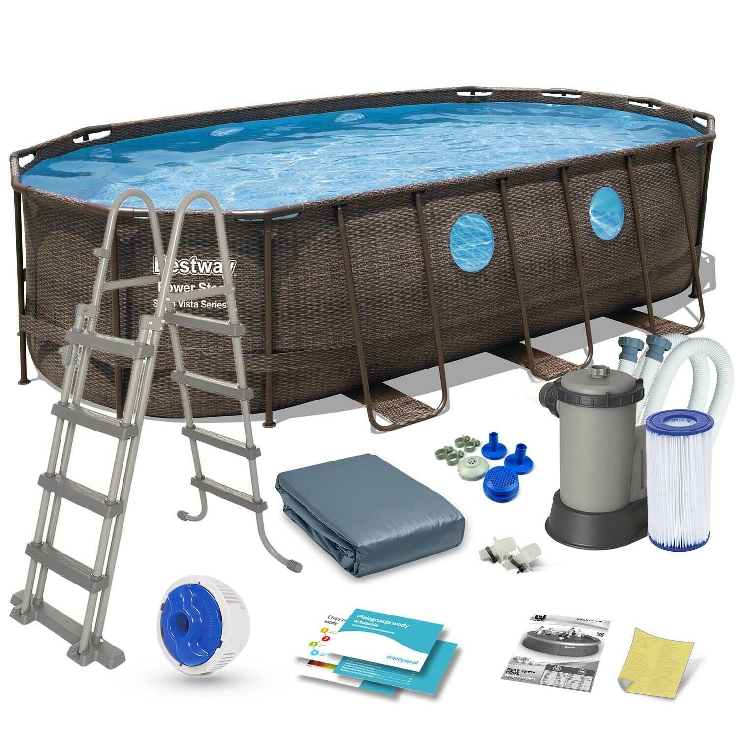 Bestway Power Steel Swim Vista Series 18Ft X 9Ft X 48In Oval Pool With –  MyHappy Baby