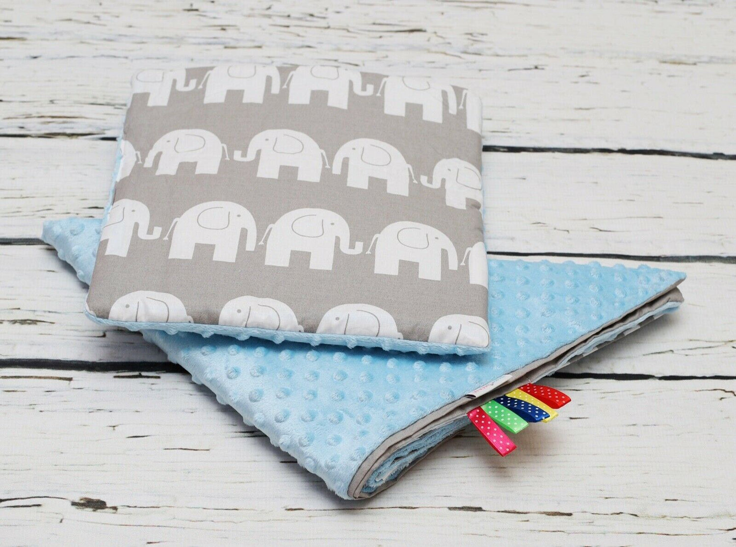Warm Baby Blanket Dimple Cotton Quilt Pillow Double Sided 100X75cm Blue - Elephants
