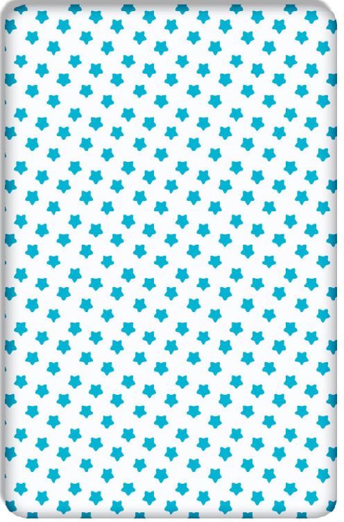 100% cotton fitted sheet printed design for baby crib 90x40cm Big turquoise stars on white