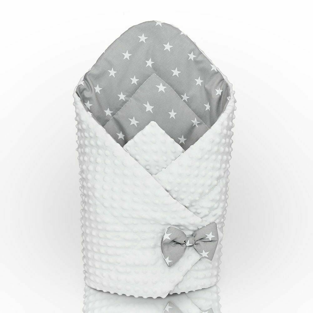 Baby Swaddle Wrap Newborn Dimple Cotton Infant Bedding White/Small Stars On Grey - MyHappy Baby