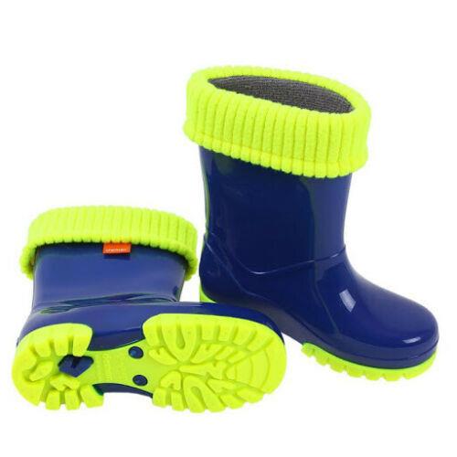 Wellies Kids Rain Snow Boots Removable Inner Lining Socks Wellington Blue Lux