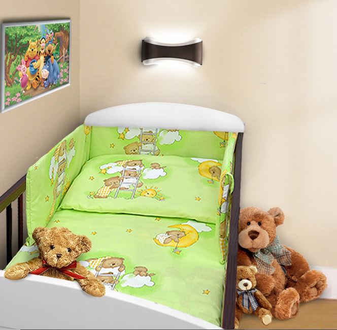 Baby 5Pc Bedding Set Pillow Duvet Bumper Fit Cotbed 140x70cm Ladder Green