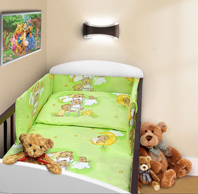 Baby 5Pc Bedding Set Pillow Duvet Bumper Fit Cotbed 140X70cm Ladder Green