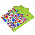 Warm Baby Blanket Dimple Cotton Quilt Pillow Double Sided 100X75cm Green - Flowers On White