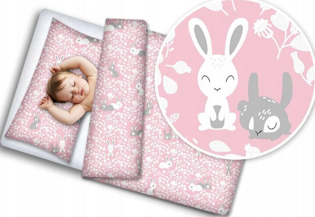 Baby 4Pc Bedding Set Pillow Duvet Quilt Fit Cotbed 140X70cm Bunny Pink
