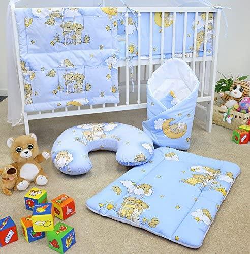 Baby bedding set Cotton Nursery 14pc to Fit Cot 120x60cm Ladder blue
