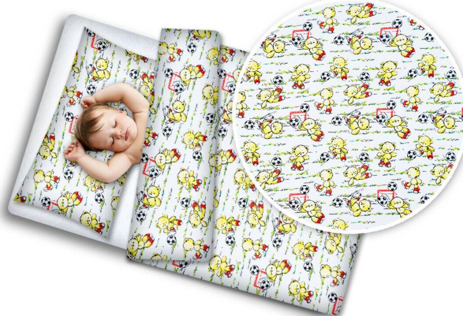 Baby 5Pc Bedding Set Pillow Duvet Bumper Fit Cotbed 140X70cm Football Teddy Bear