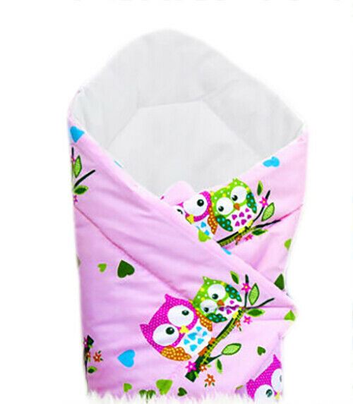 Baby Swaddle Wrap Newborn Bedding Blanket 100% Cotton Sleeping Bag Owls Pink